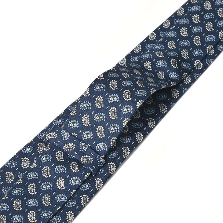 YiLi Navy Blue Paisley Silk Tie - Sustainable Luxury